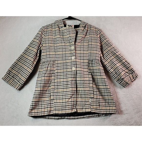 Volcom Jacket Womens Small Multi Check‎ Long Sleeve Pockets Hooded Button Front - Picture 1 of 11